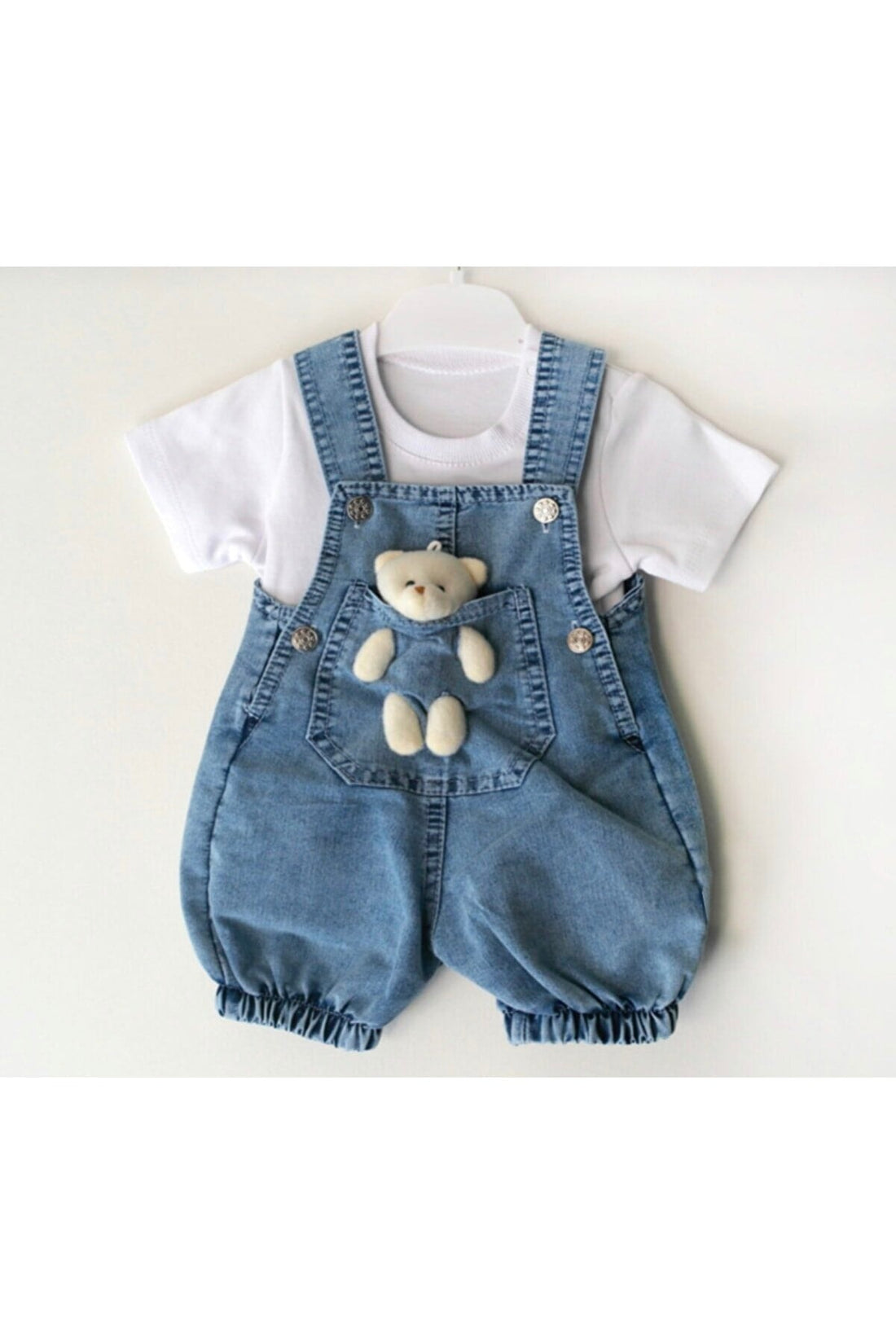 2-Piece Baby Denim Slopet Set With Toy Visual Short Sleeves And Short Legs