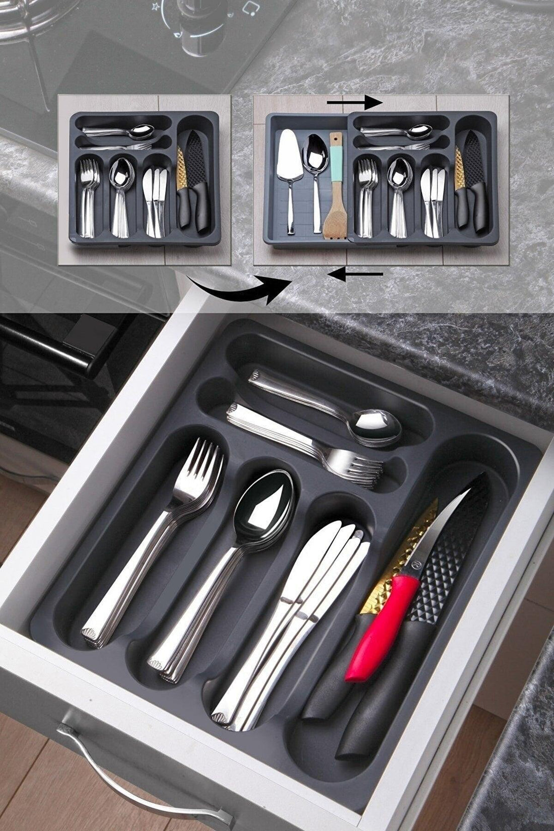 2 Pieces Adjustable Sliding Slide Drawer Cutlery - Swordslife