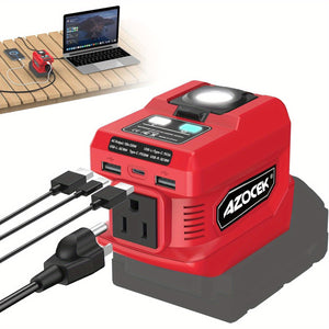 220W Portable Power Inverter For Milwaukee 18V Battery To 110V AC - Generato Battery Converter For Camping, Job Site, Car, Emergency W/ AC Outlet, 2 USB-A Ports &1 USB-C Fast Charging & 400LM LED W...