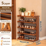 1pc Bamboo Shoe Rack 5-Tier/6-Tier (Adjustable) Heavy-Duty Bamboo Wood-Like Holds 18 Pairs of - Space-Saving Wide Shelf Entryway Organizer, Easy Assembly Standing Shoe Cabinet for Front Door, Livin...