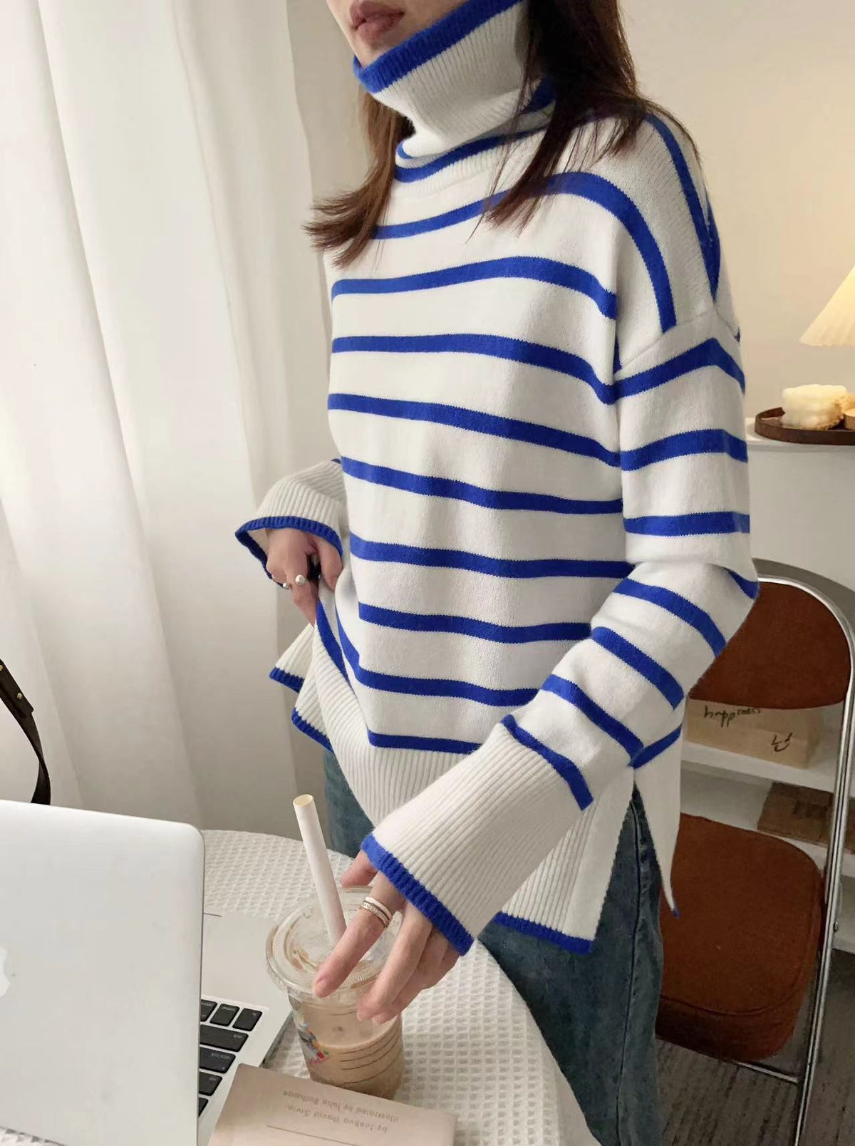 Striped Sweater Loose and Lazy Style Underwear Long Sleeved Top Women's Clothing