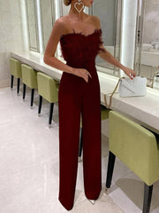 Feather Tube Top Fashion Jumpsuit