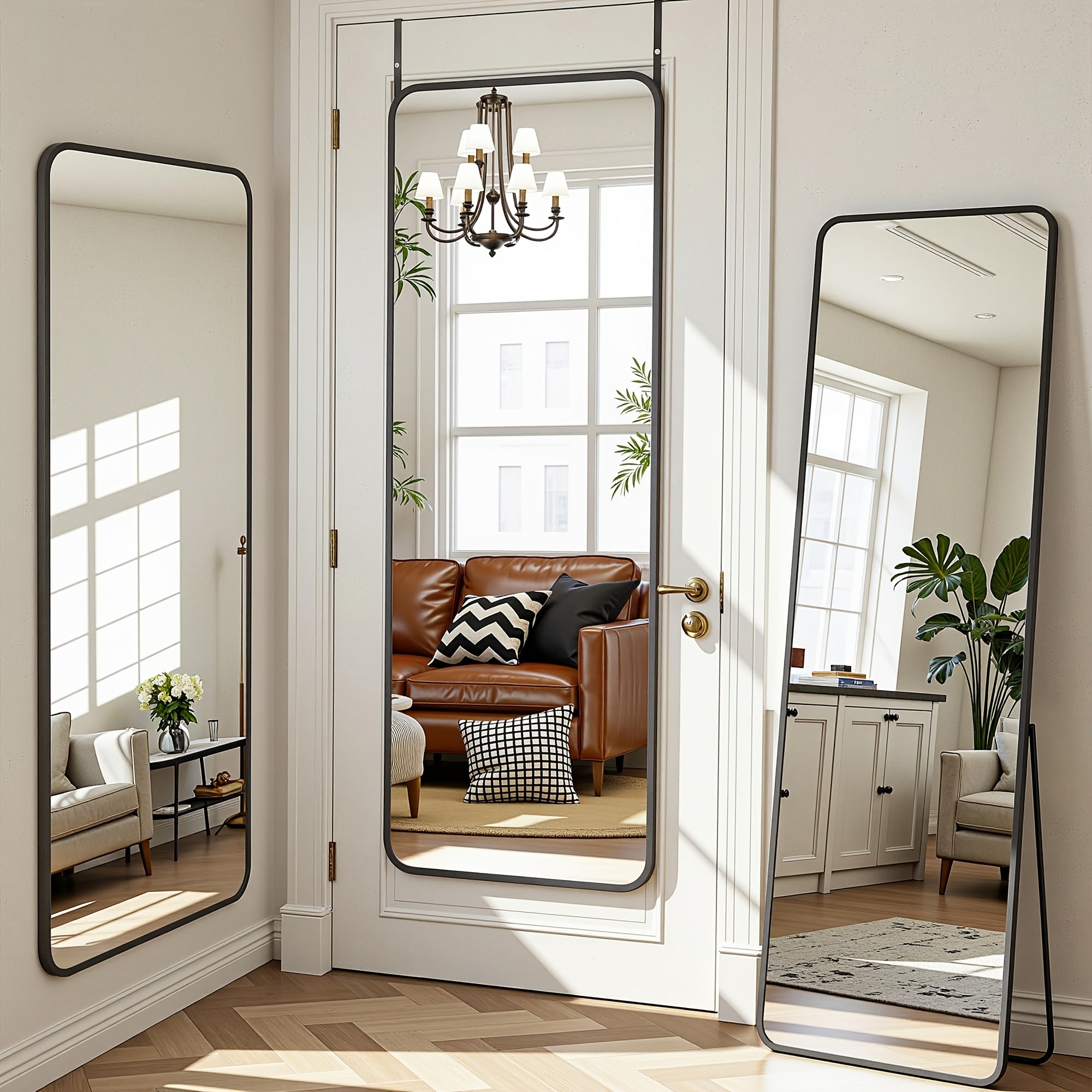 Arched freestanding full-length mirror with stand