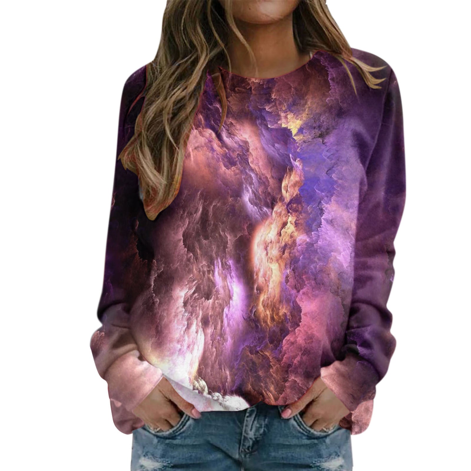 Stunning Starry Sky 3D Print Women's Round Neck Sweater