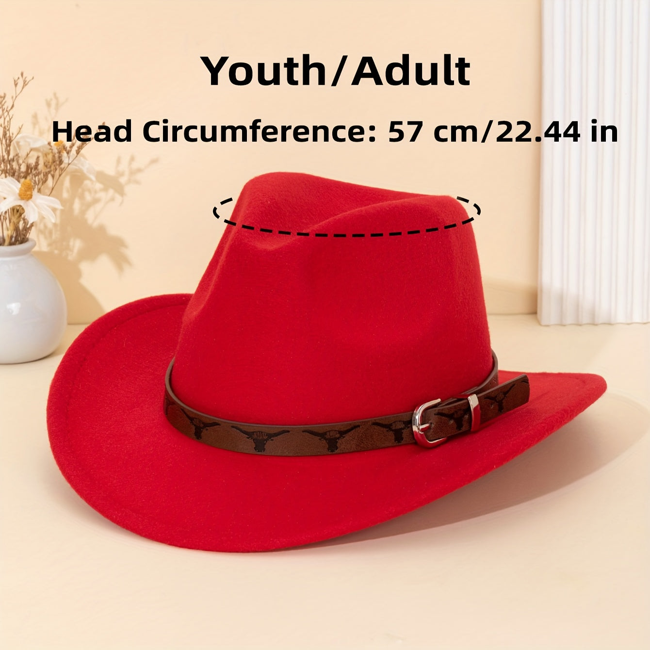 Brown Leather Western Cowboy Hat with Bull Print
