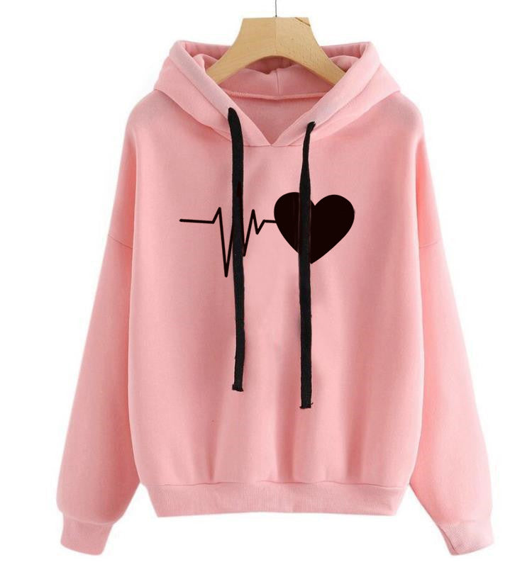 Cute Heart Print Streetwear Hoodie for Women