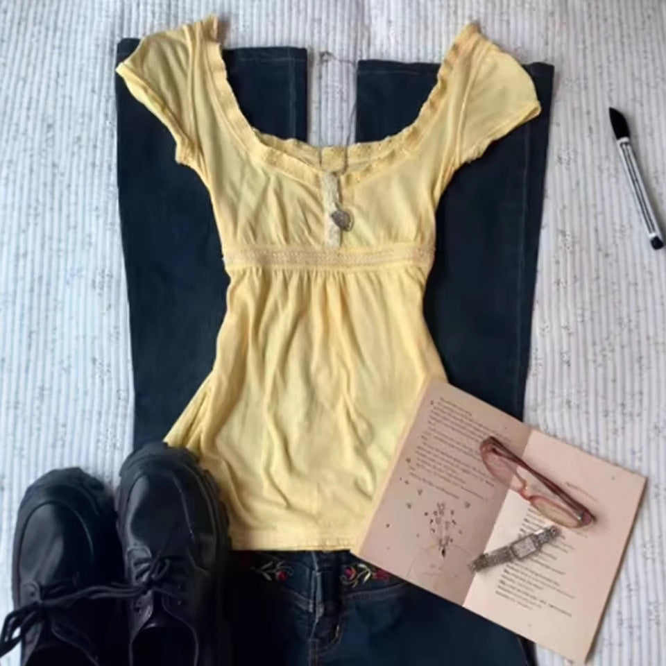 Polka‑Dot Slim T‑Shirt – Color‑Contrast Casual Short Sleeve