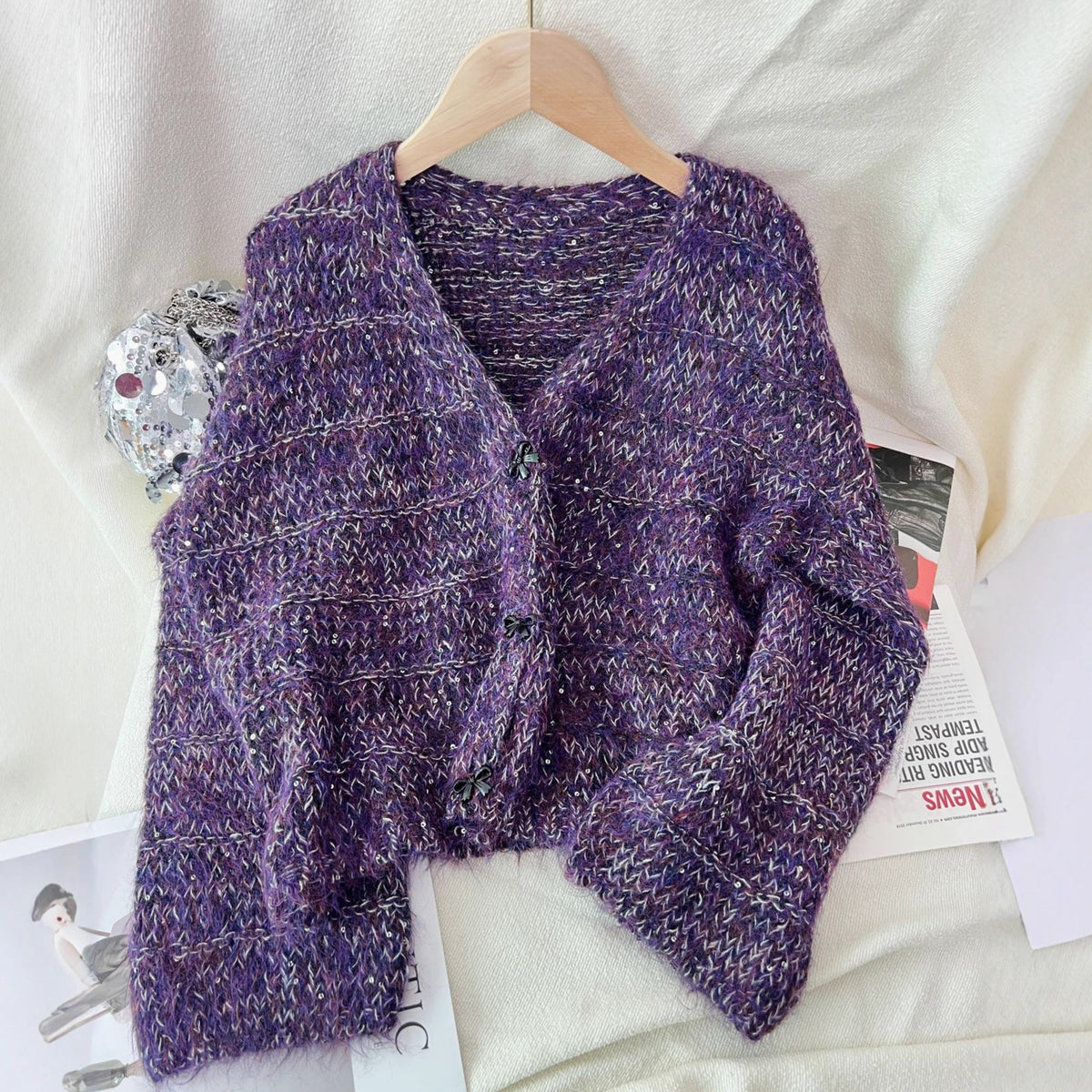 Women's Solid Color Short Casual Loose Knit Cardigan