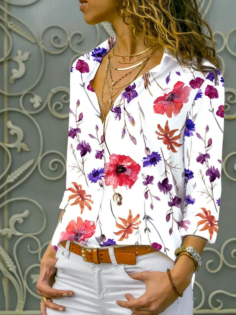 Chic Floral Long-Sleeve Casual Women's Blouse