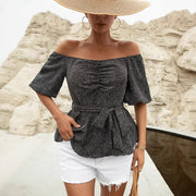Slim-Fit Off-Shoulder Short Sleeve Top – Trendy Japandi Style