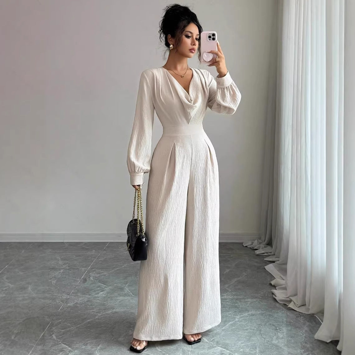 Elegant Off-the-Shoulder Long-Sleeve Jumpsuit