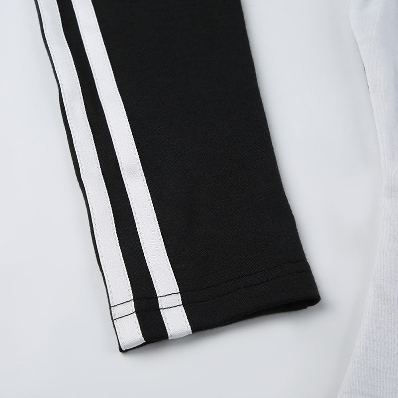 Chic Colorblock Striped Stand Collar Streetwear Sweatshirt