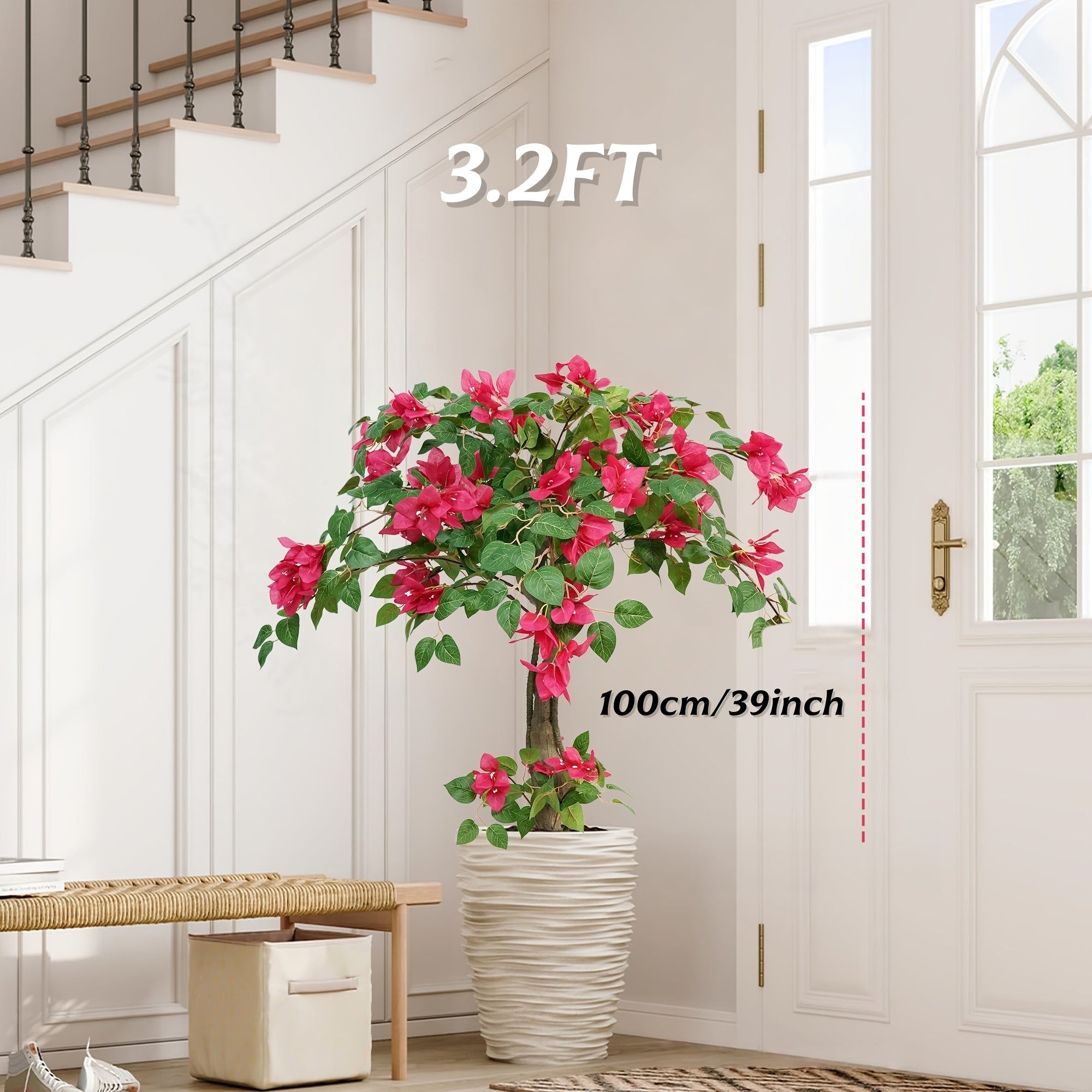 Artificial bougainvillea tree with twisted trunk and vibrant pink blooms