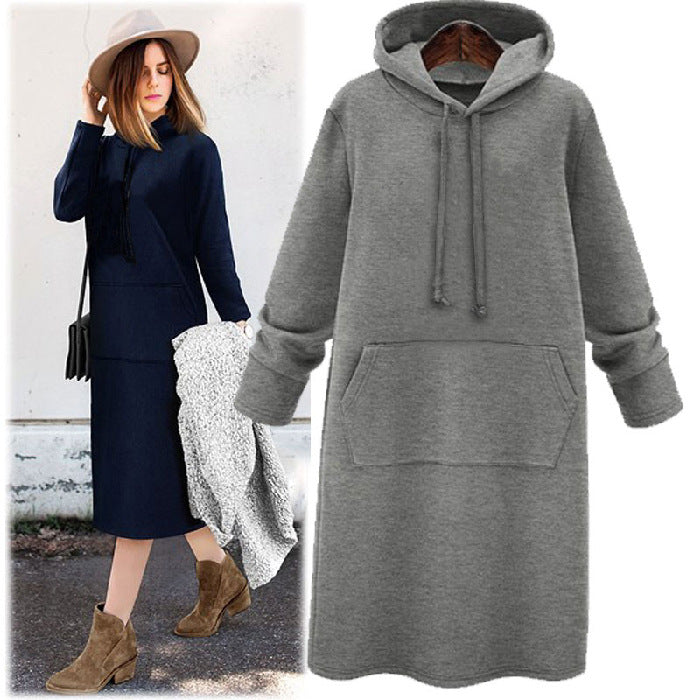 Sparkling Mid-Length Hooded Sweater Dress