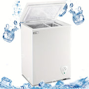 Small Chest Freezer, 3.5‑5.0 Cubic Feet, Adjustable Temperature, Top‑Open Door with Removable Storage Basket, White