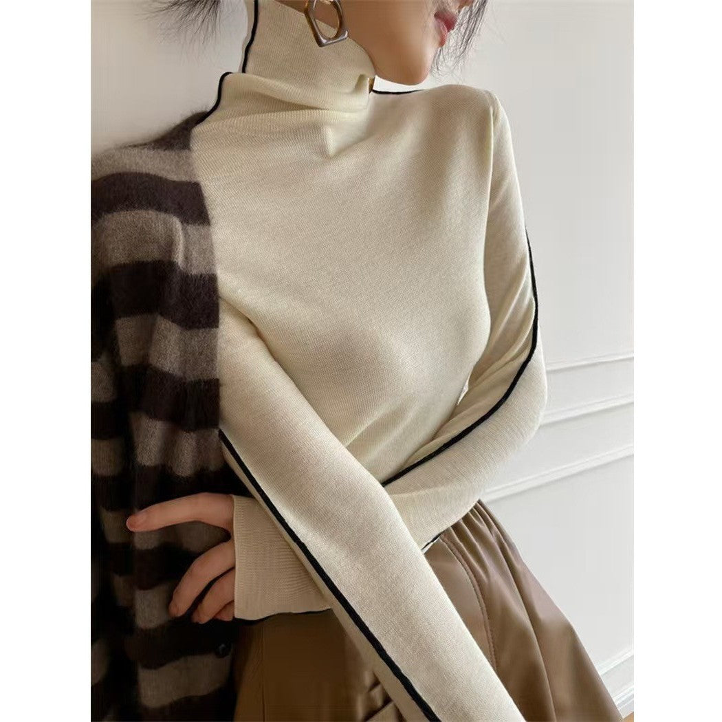 French High-neck Knit Sweater Women