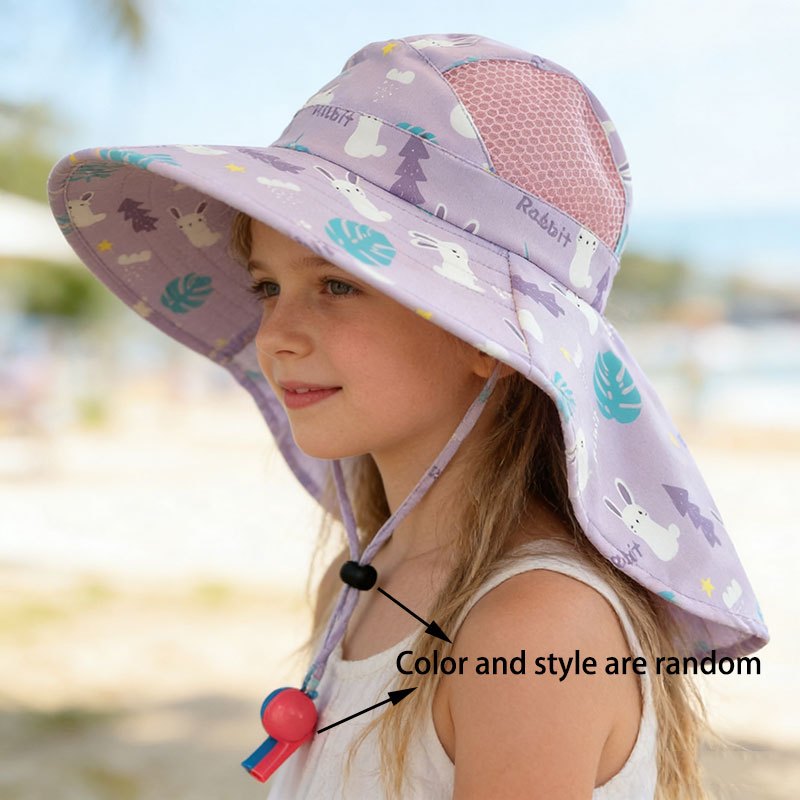 Kids Summer Sun Hat with Wide Brim and Adjustable Wind Rope