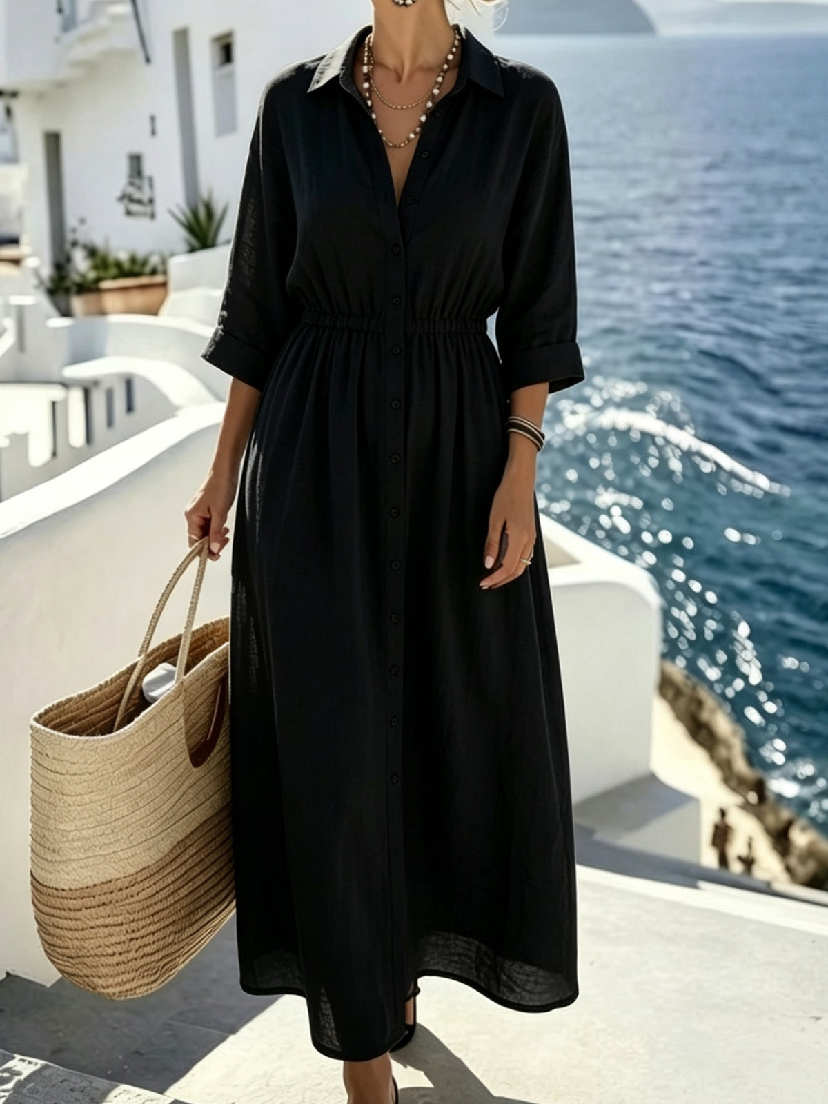 Minimalist Long-Sleeve Belted Maxi Dress