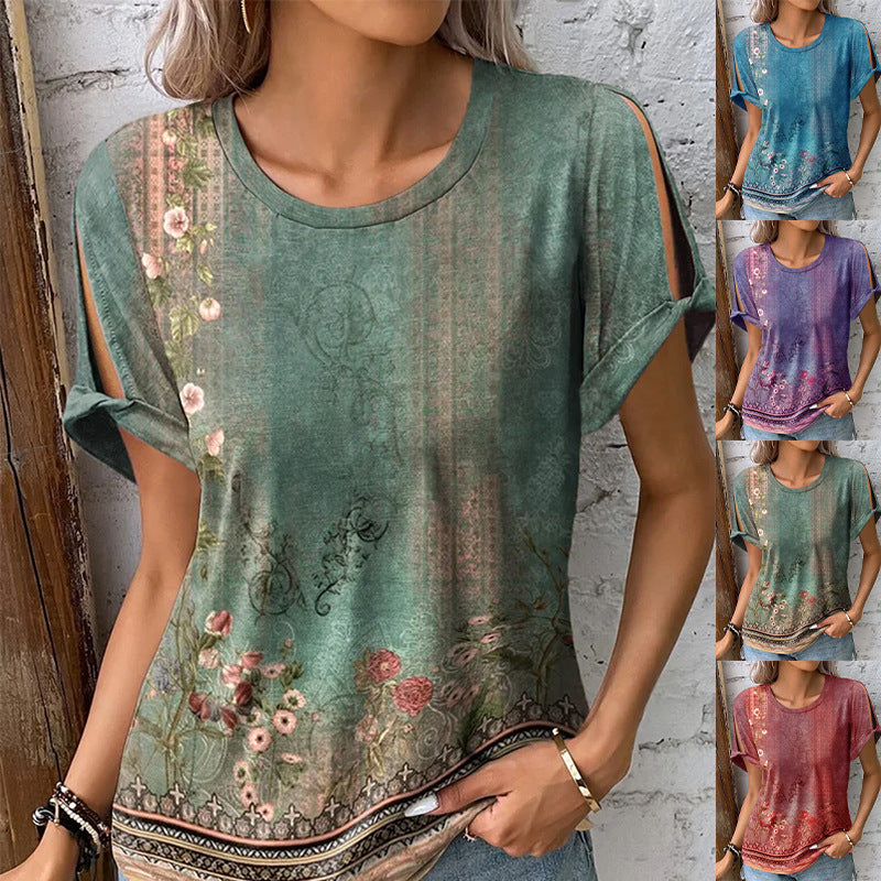 Botanical Floral Short-Sleeve Top – Cozy, Chic & Breathable