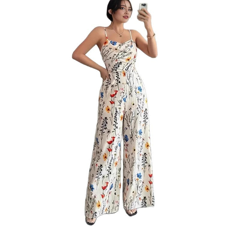 Floral Print Strappy Slimming Jumpsuit