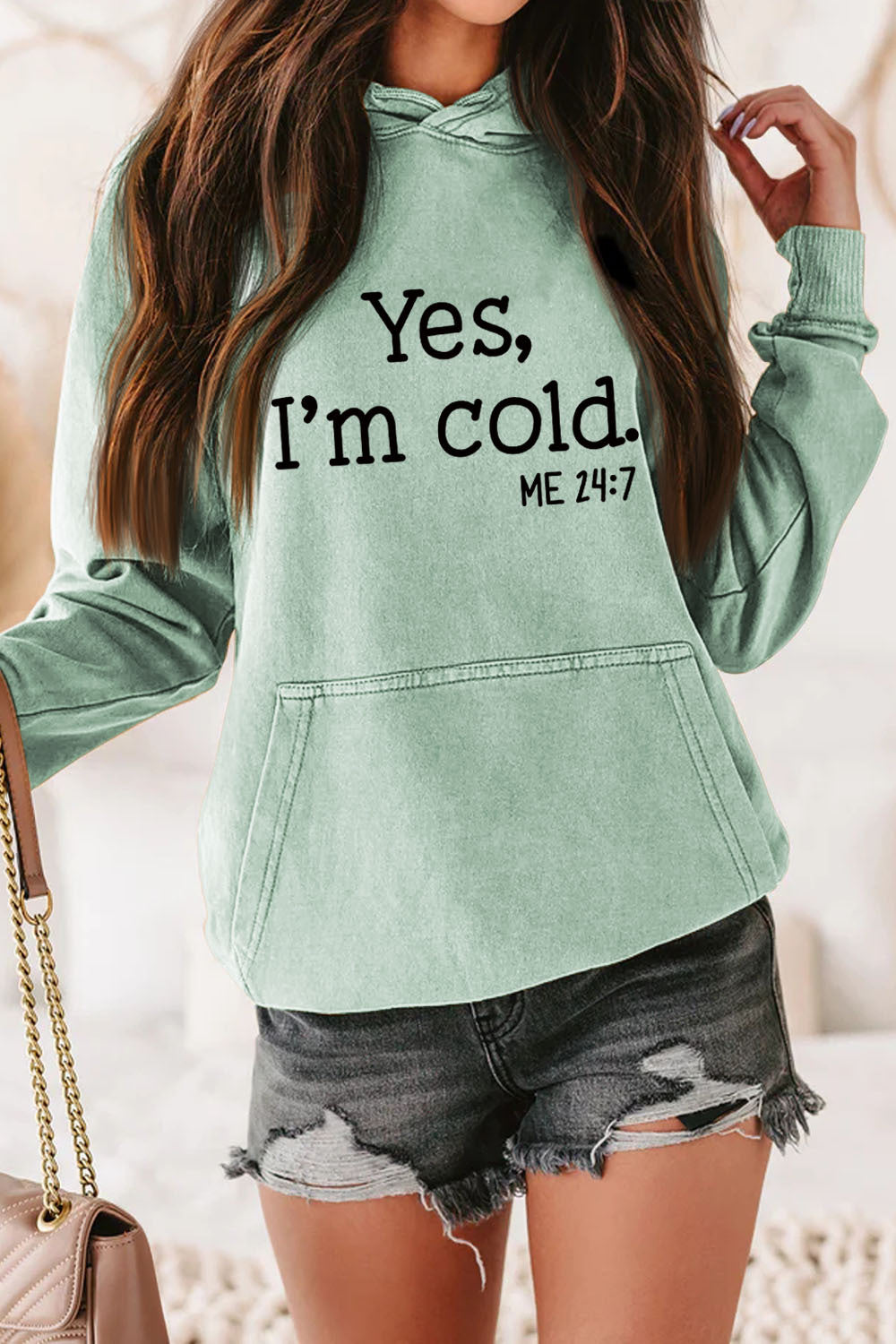 Yes I'm Cold Casual Loose Hooded Sweatshirt