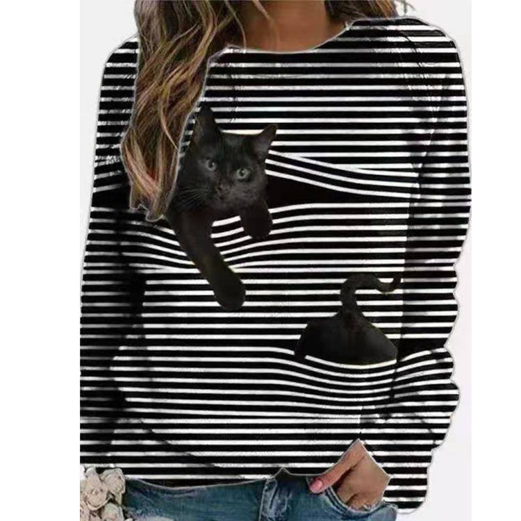 Cute 3D Cartoon Striped Long Sleeve Tee
