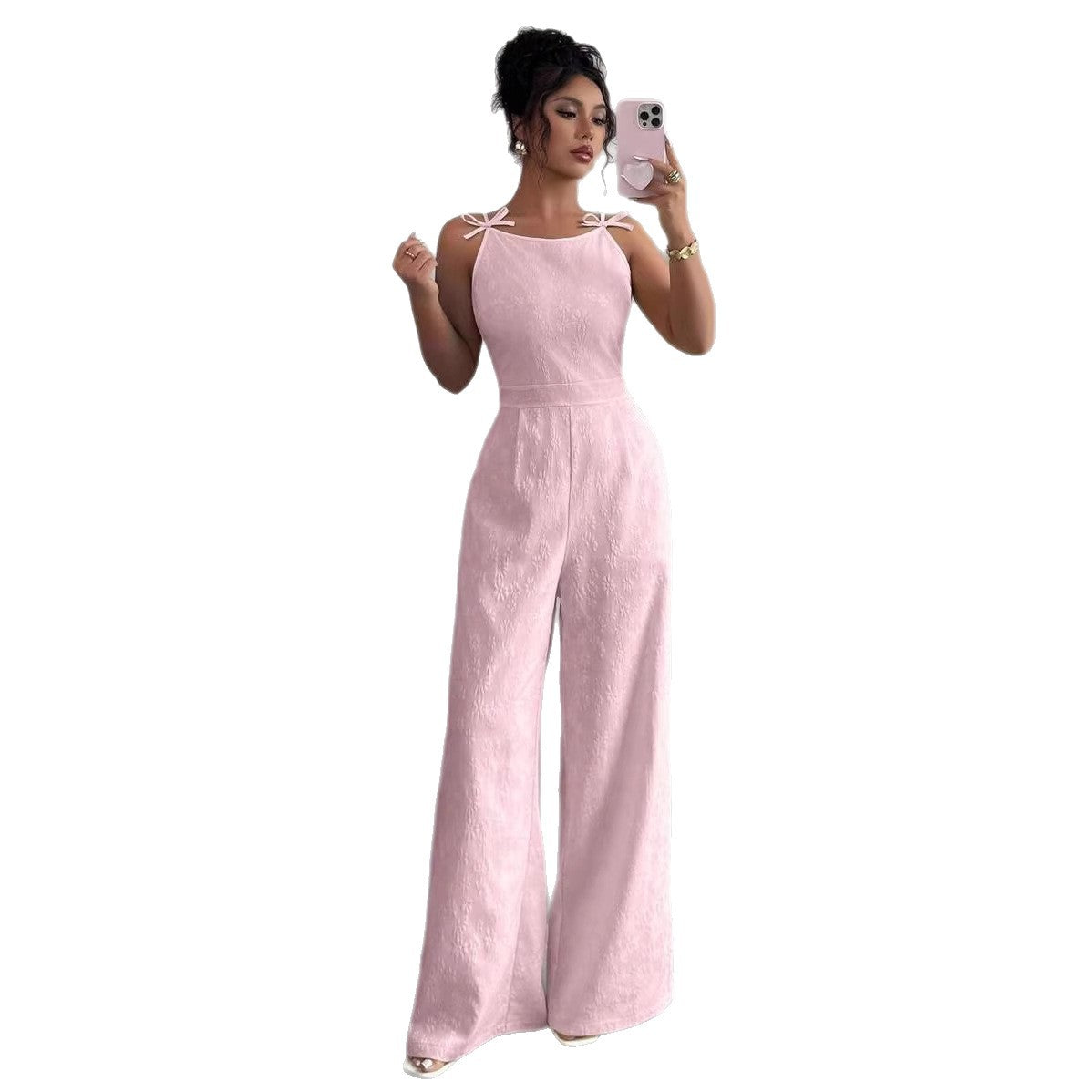 Elegant Bow-Shoulder Wide-Leg Jumpsuit