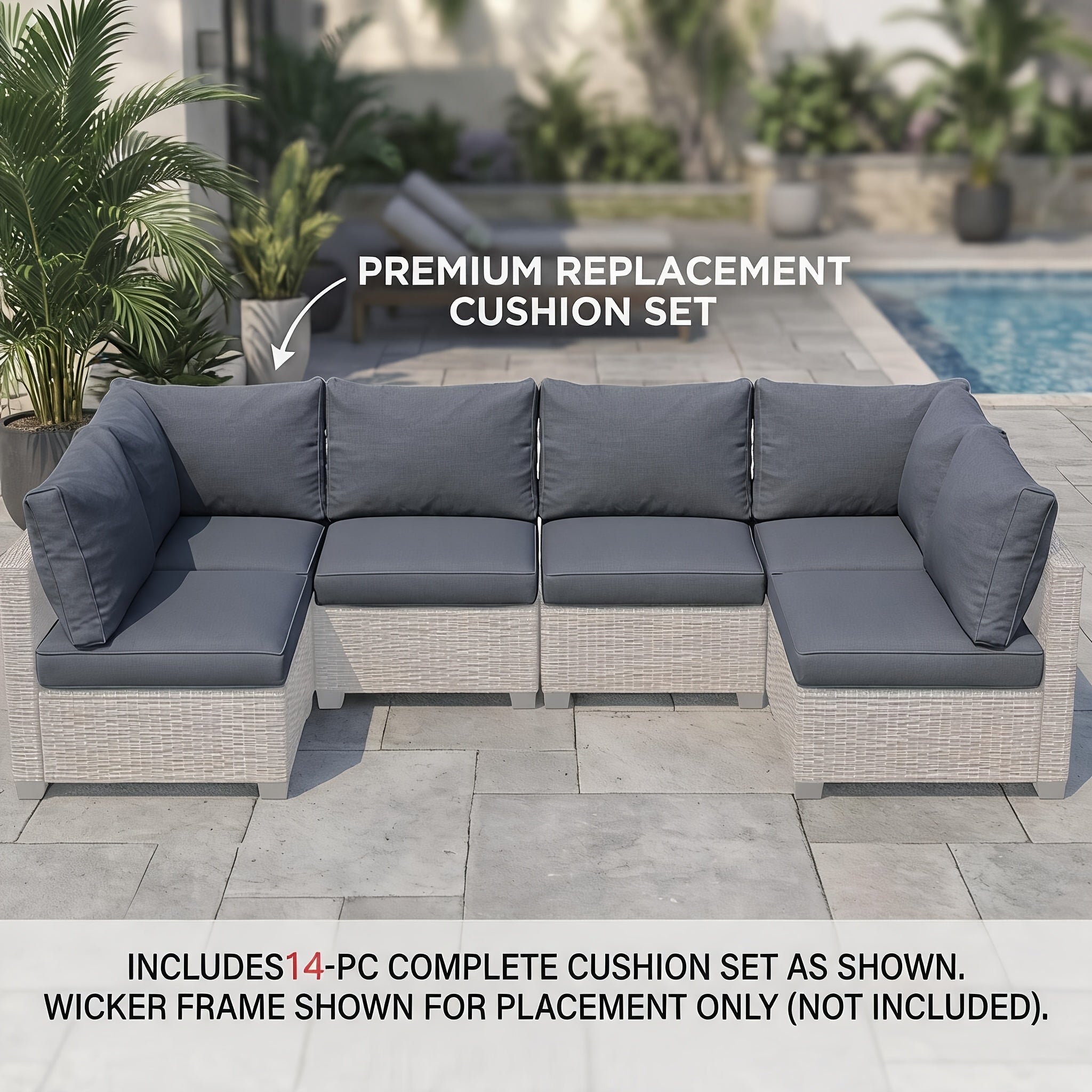 [Outdoor Replacement Cushions] 9/14pcs Outdoor Replacement Cushions for Patio Furniture, Deep Seat Cushions for 4 And 6 Seat Sectional Sofa, Water-Repellent L-Shaped Couch Pads