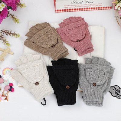 Cozy Winter Gloves for Women, 5-Finger Half-Finger Design, Soft Acrylic Wool Blend