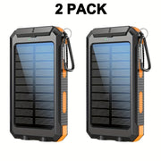 2pcs Solar Charger Power Bank 20000mAh, Portable Dual USB Output Solar Charging Panel, Fast Charging External Battery Pack, Built-in LED Flashlight Emergency Model, Suitable for Hiking, (2pcs)