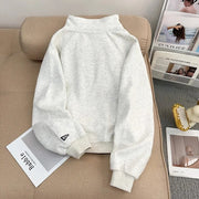 Embroidered Half Zipped Stand Collar Sweater