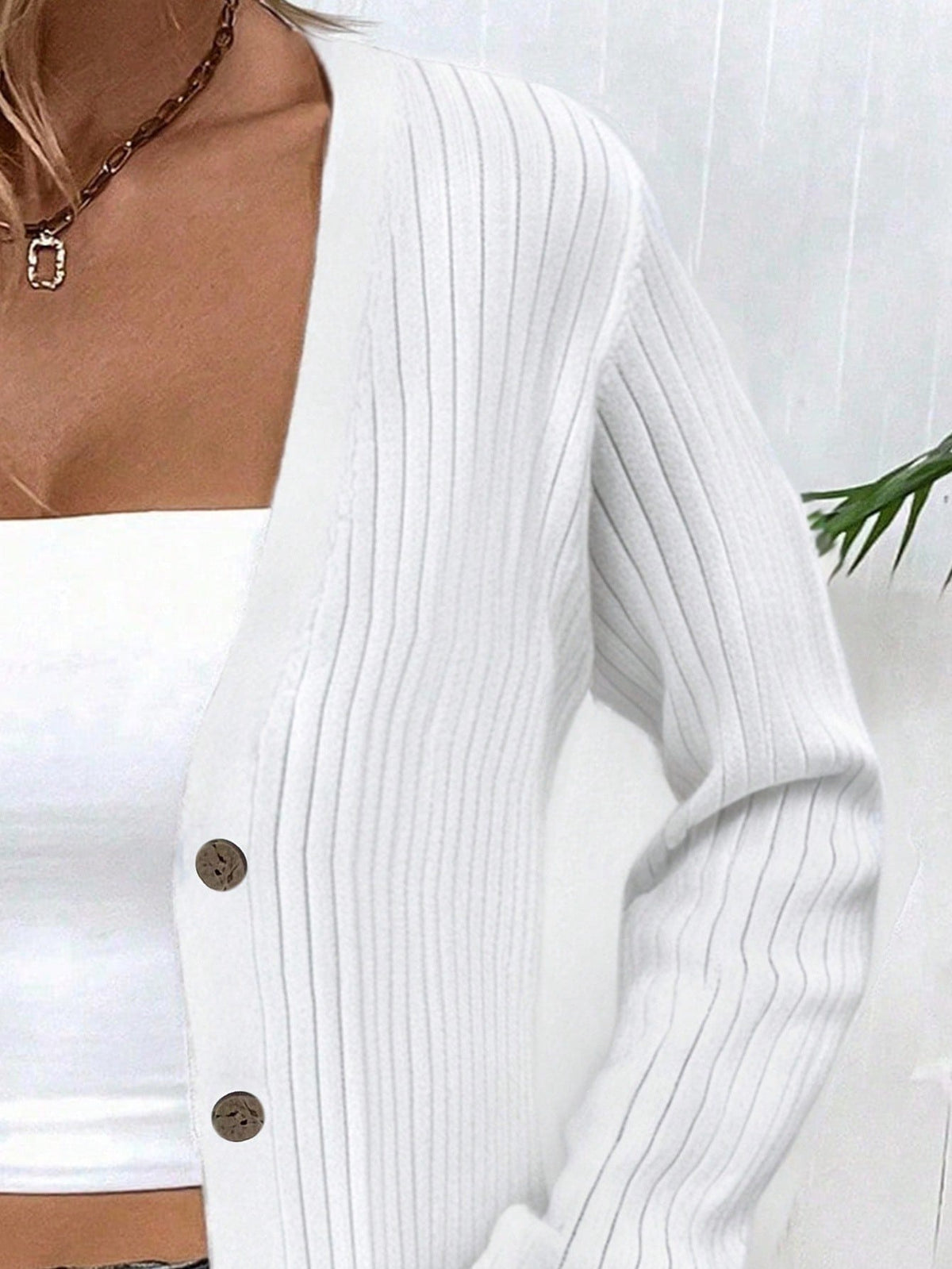 Womens Fashionable V-neck Knitted Cardigan with Buttons