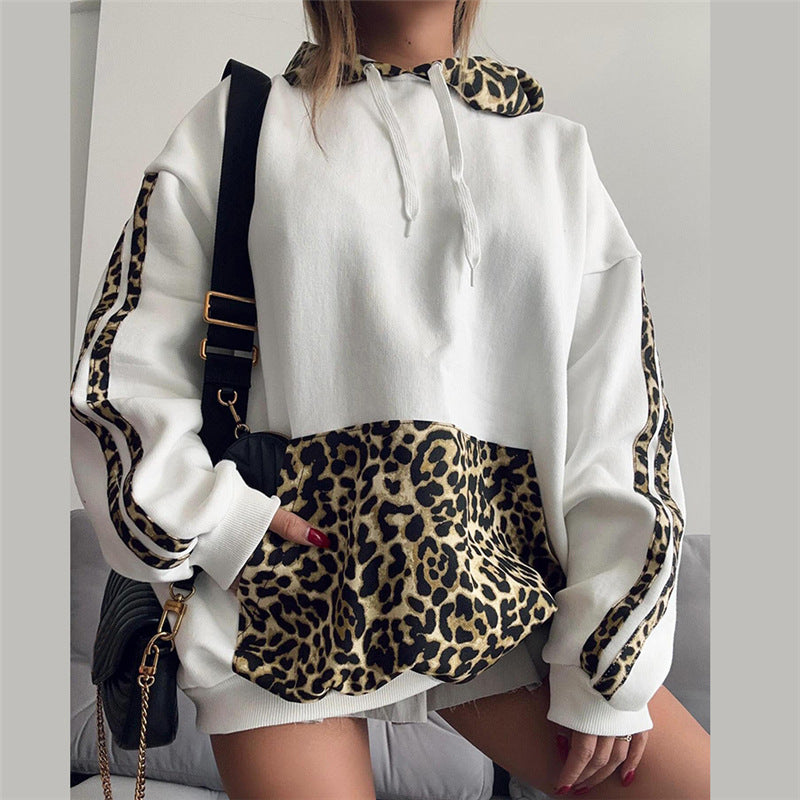 Women's Leopard Print Hooded Pullover Sweatshirt