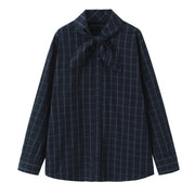 Womens Plaid Poplin Shirt With Scarf-Like Necktie