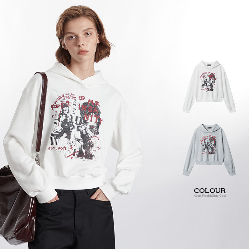 Retro Letter Print Women's Cropped Hoodie