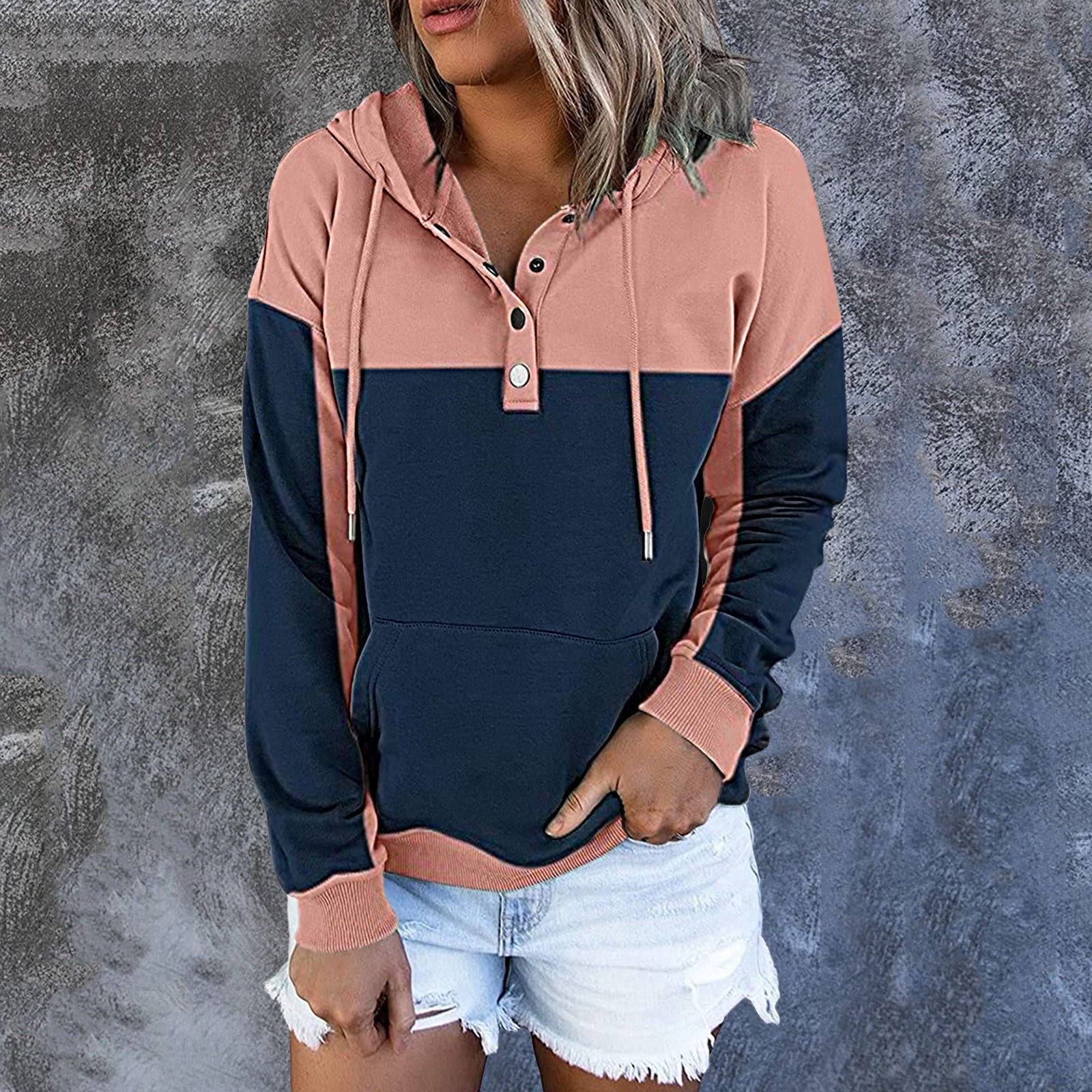 Women's Casual Solid Color Cotton Pullover Hoodie