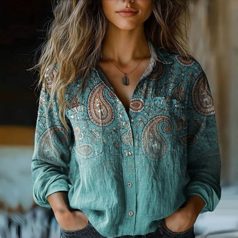 Women's Loose Casual Tie-dye Printed Long-sleeved Shirt