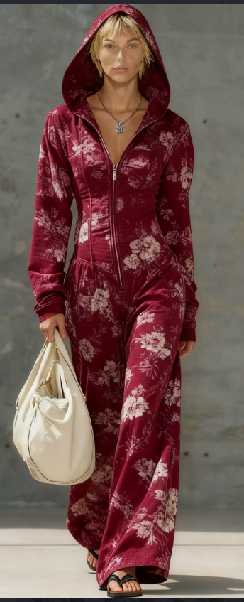 Women's Long-Sleeve Hooded Casual Jumpsuit