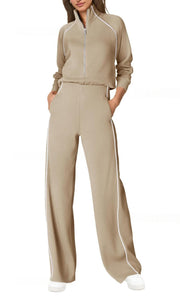 Color-Block Half-Zip Casual Sports Jumpsuit