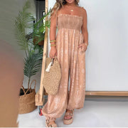 Elegant Caramel Sleeveless Straight-Leg Jumpsuit