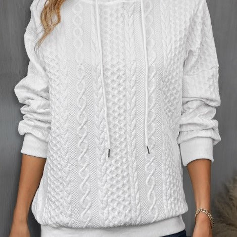 Plus Size Casual Jacquard Lace-Up Hooded Sweatshirt