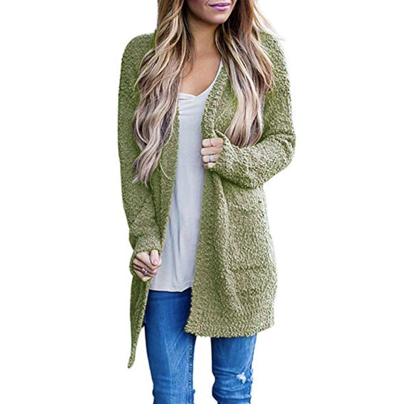 Cozy Fleece Double-Pocket Knit Cardigan Sweater