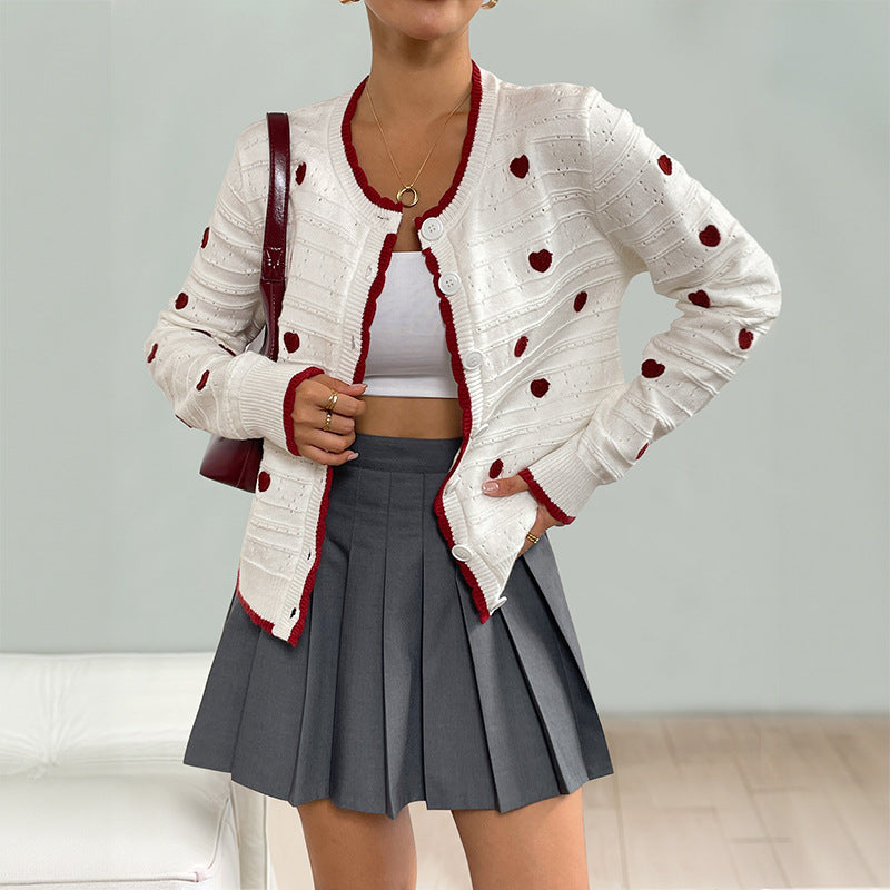 European and American Contrast Color Elegant Senior Cardigan Knitted Coat Women