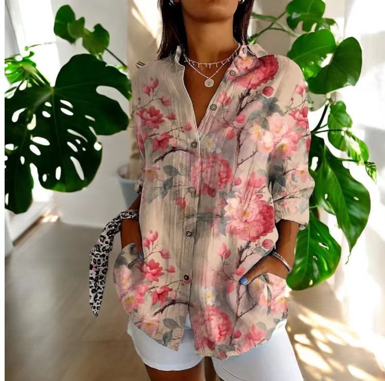 Women's Vintage Floral Print Cardigan Blouse