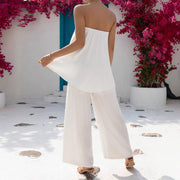 Chic Asymmetrical Tube Top Jumpsuit with Flared Skirt