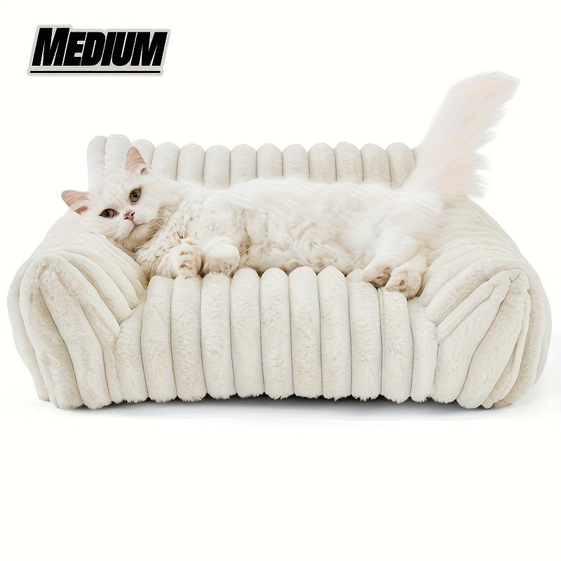 2025 Plush Cat Sofa Bed - Soft Polyester Pet Bed With Ergonomic Design, White & Gray, Perfect For Sleeping Cats And Small Dogs, Cozy Indoor Furniture For Relaxation, Cat Bed, Cozy Pet Furniture,