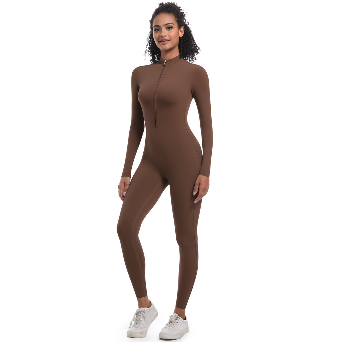 Women's Half-Zip Form-Fitting Workout Jumpsuit