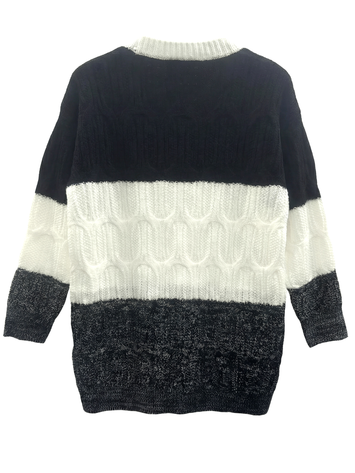 Oversized Color Block Cable Knit Cardigan Women Drop Shoulder Long Sleeve Outerwear