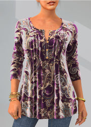 Chic Fashion Print Round Neck Long Sleeve Top