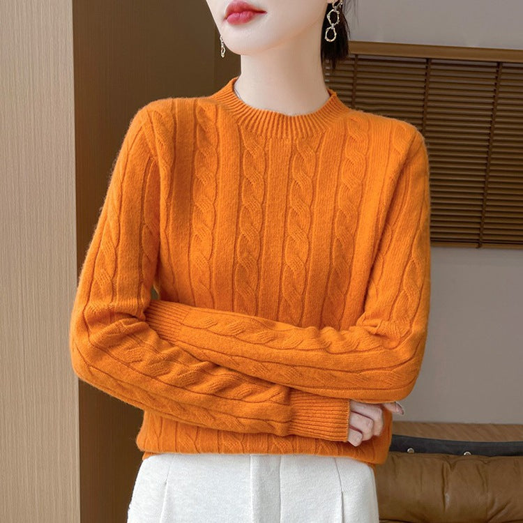 Twist Sweater Knit Vintage Round Neck Base Shirt